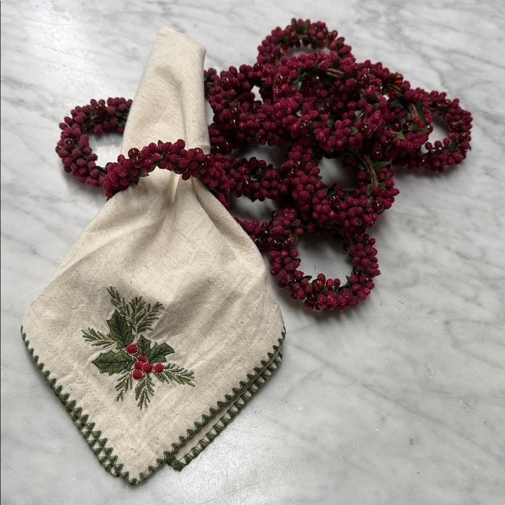 Vintage Pier One Imports Sugared Cranberry Napkin Ring Set of 14
